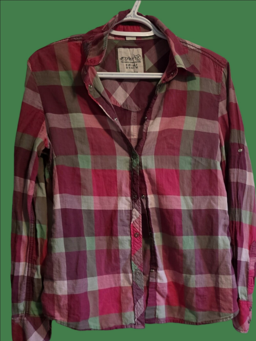 4/$67 Deal! Vintage Esprit Pink & Mint Plaid Button-Down Shirt